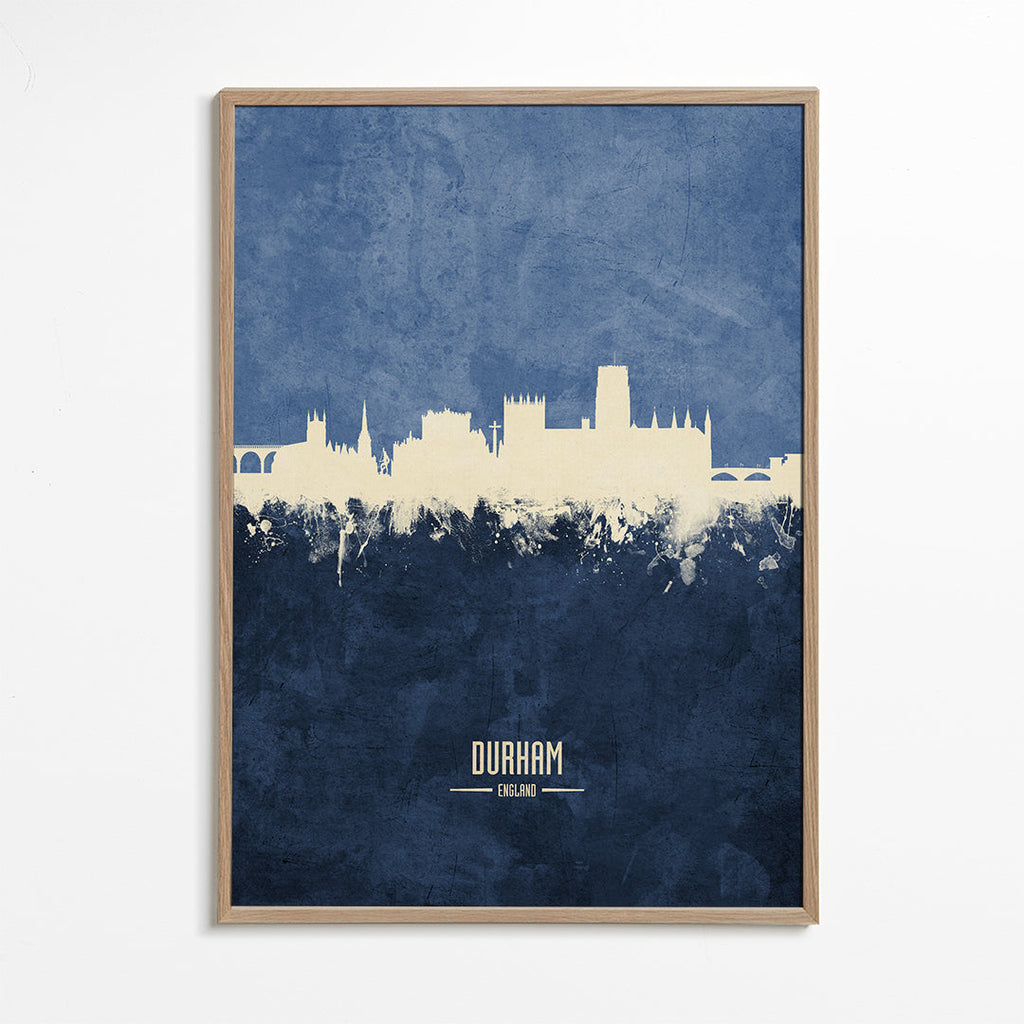 Reseaffisch Durham skyline i blått
