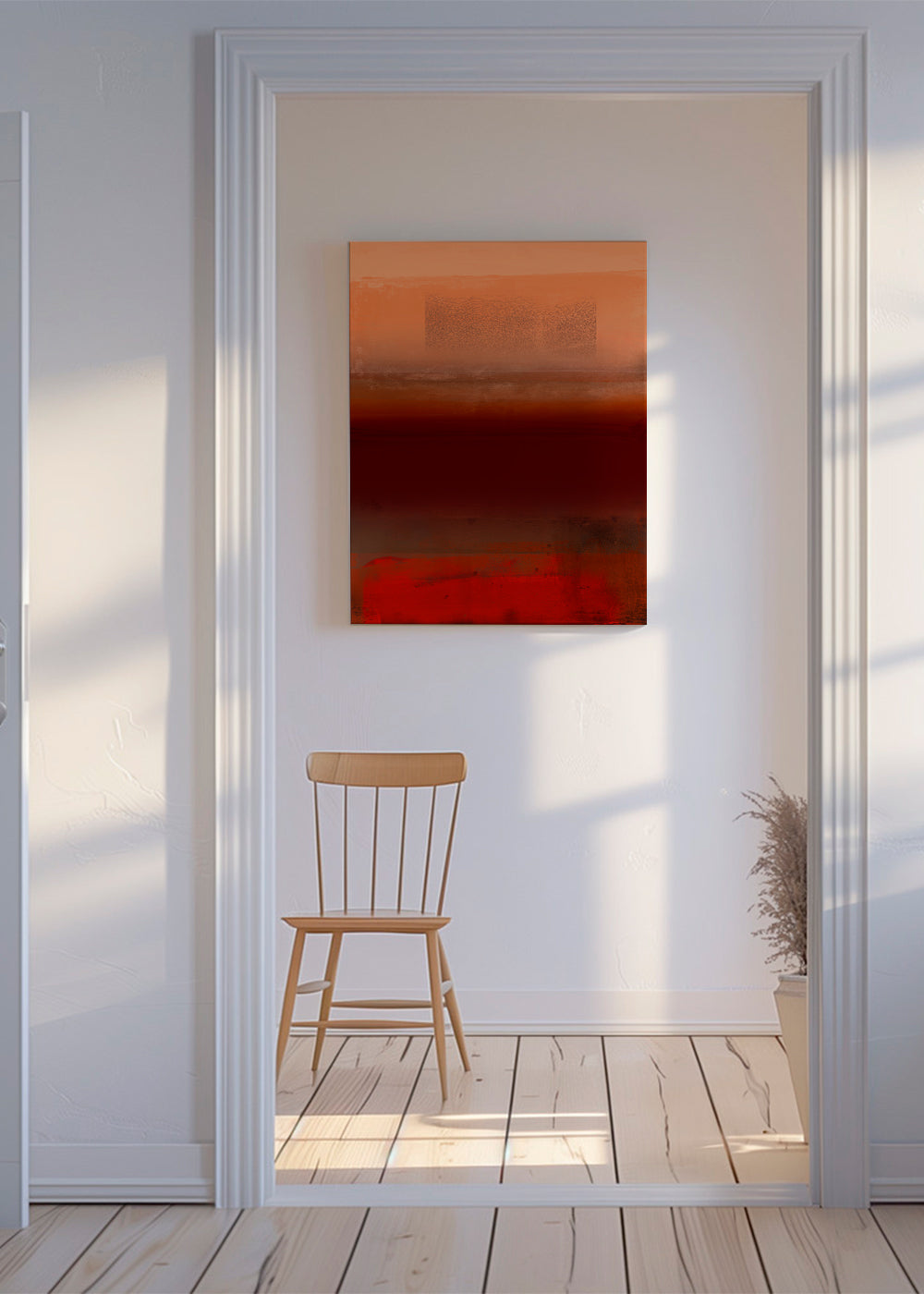 Abstrakt målning med varma orange och röda lager