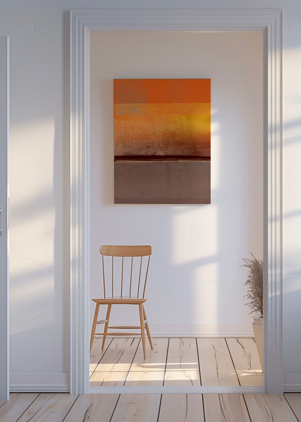 Abstrakt konst med orange-bruna band