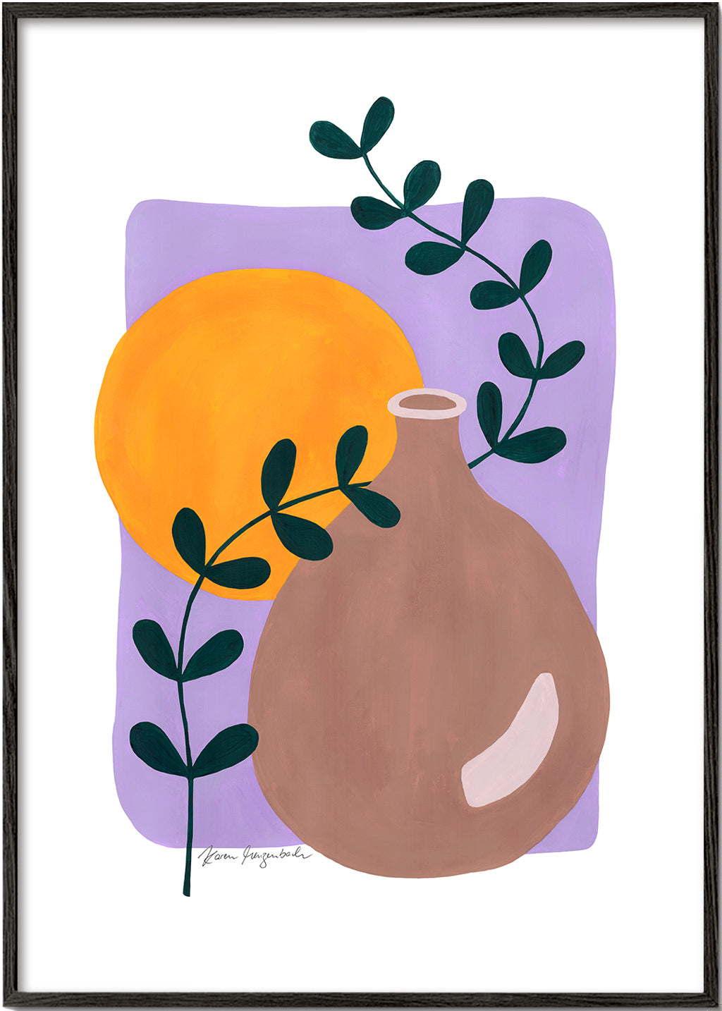 Botanisk poster med vas och kvist