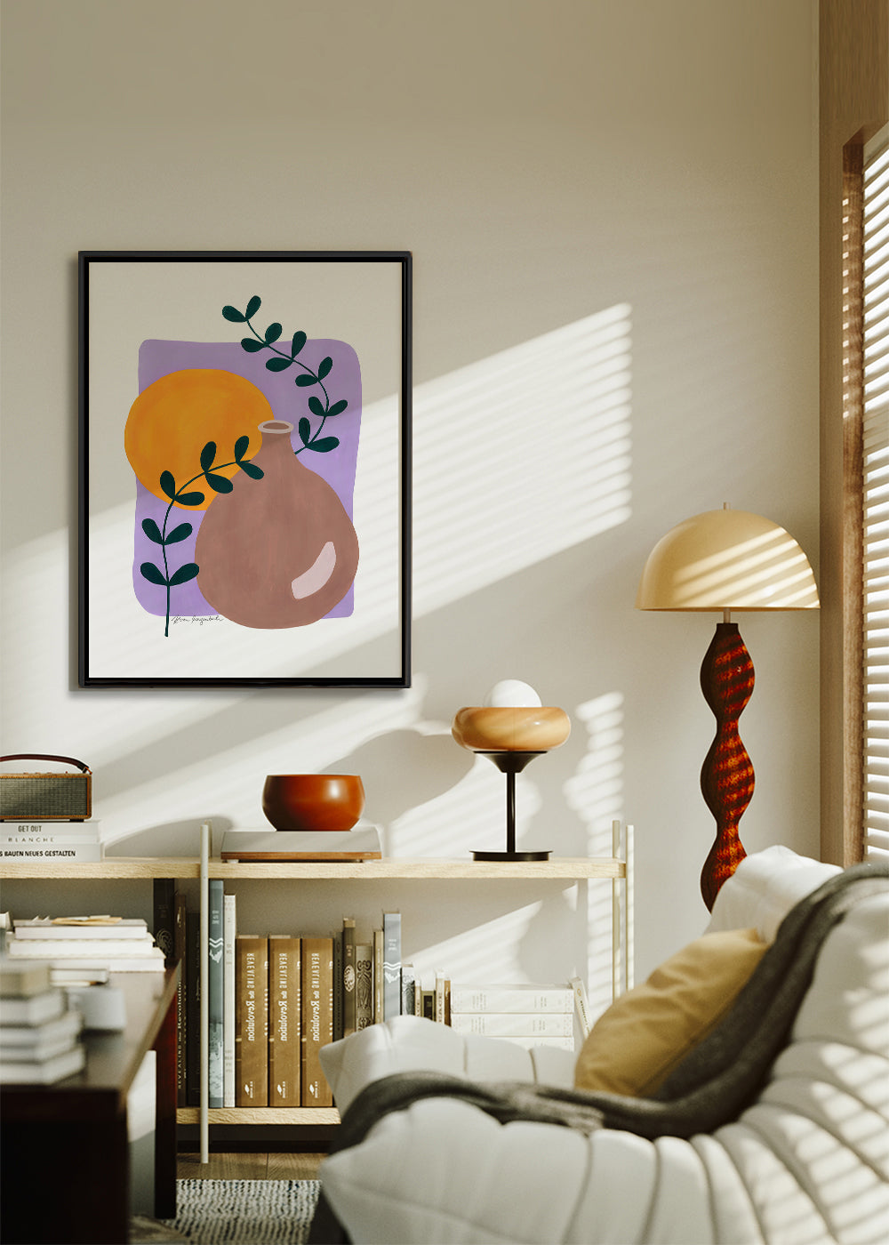 Botanisk poster med vas och kvist