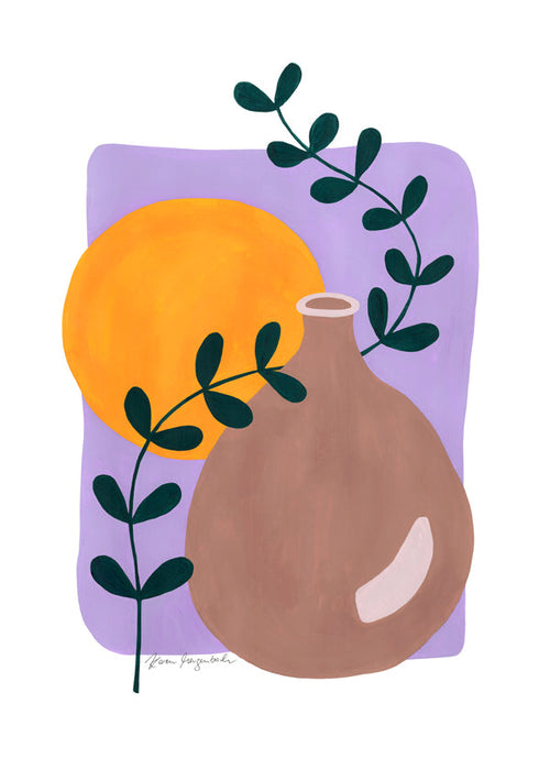 Botanisk poster med vas och kvist