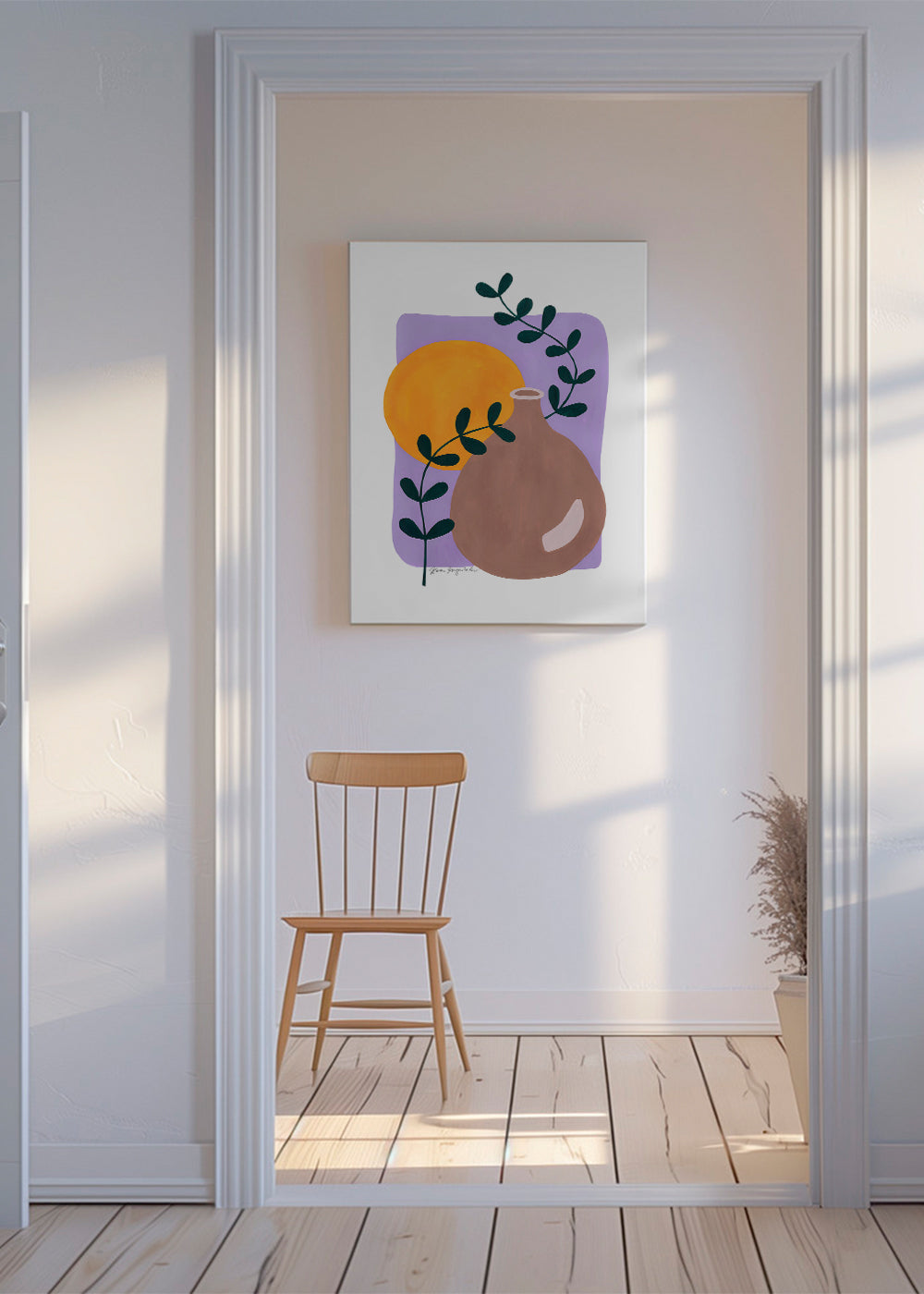 Botanisk poster med vas och kvist