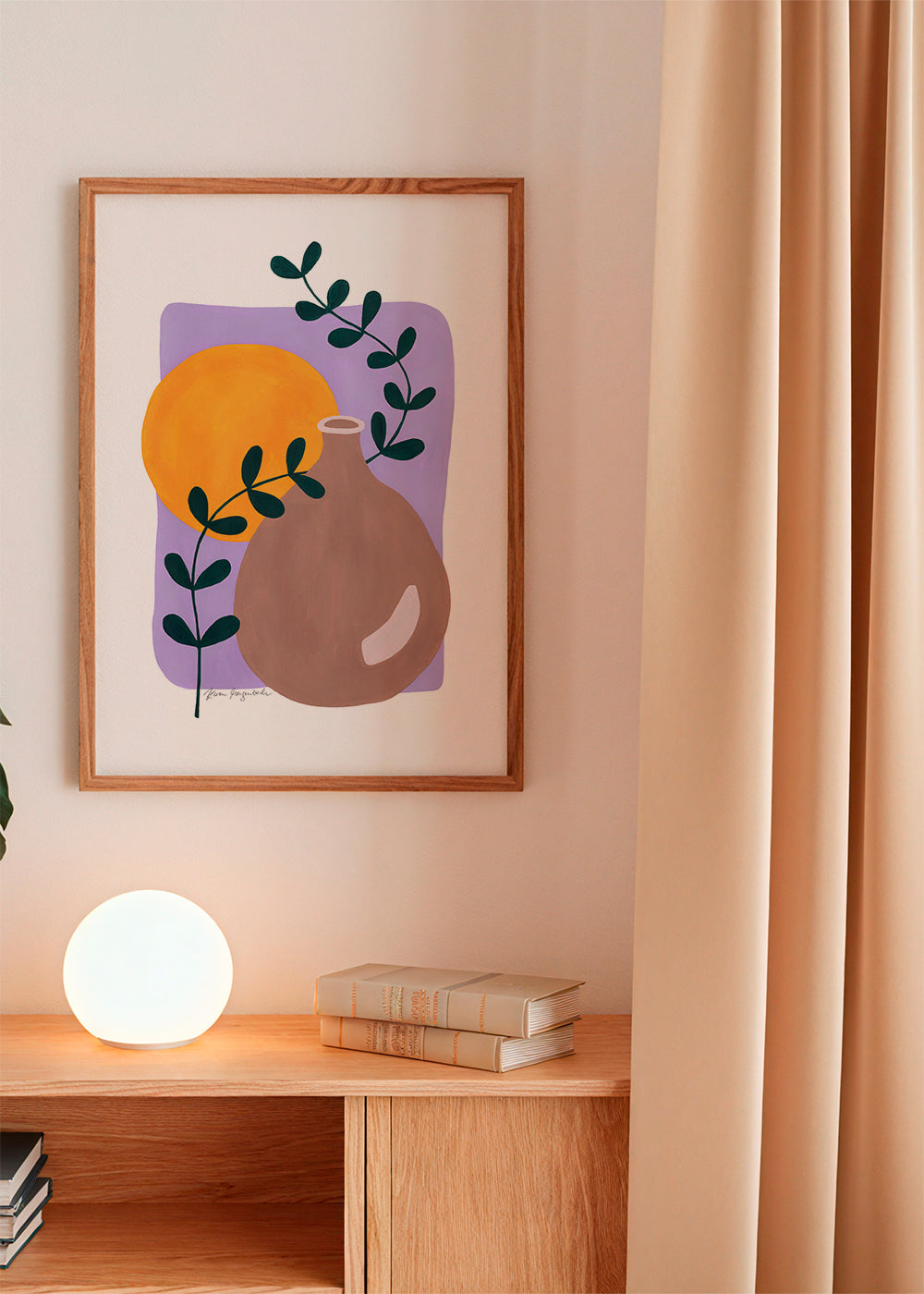 Botanisk poster med vas och kvist