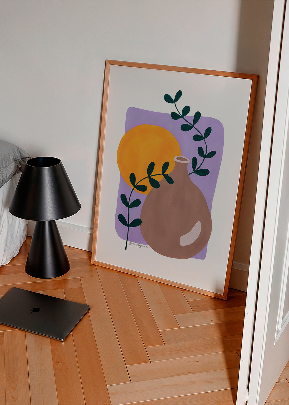 Botanisk poster med vas och kvist