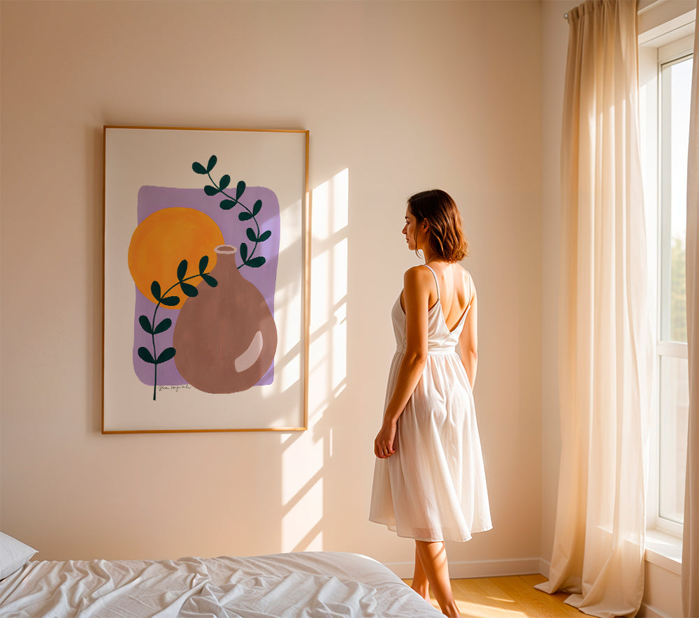 Botanisk poster med vas och kvist