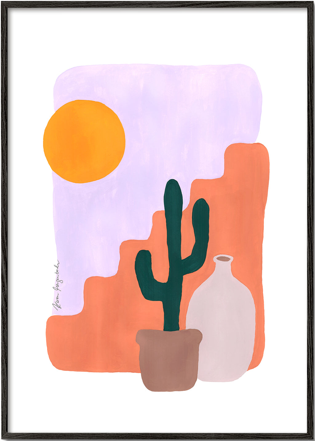 Botanisk poster: kaktus och sol i minimalistisk form