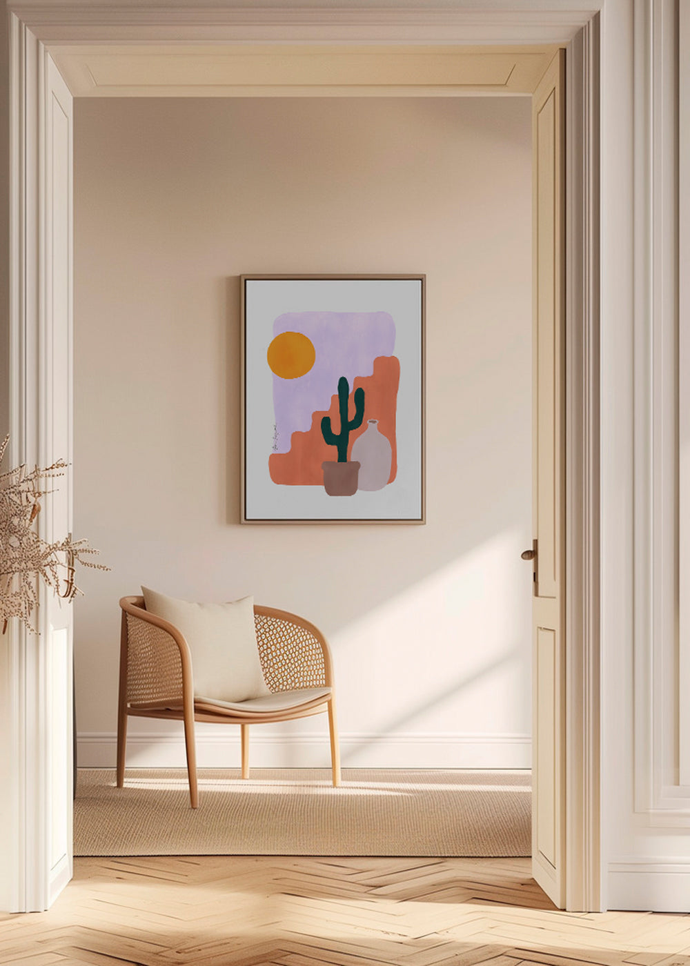 Botanisk poster: kaktus och sol i minimalistisk form