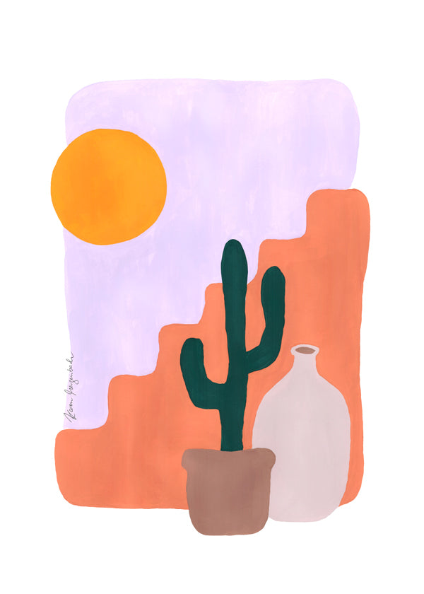Botanisk poster: kaktus och sol i minimalistisk form