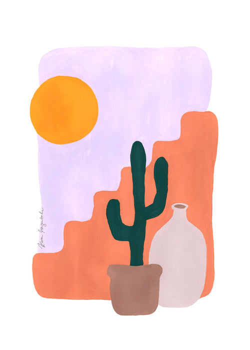 Botanisk poster: kaktus och sol i minimalistisk form