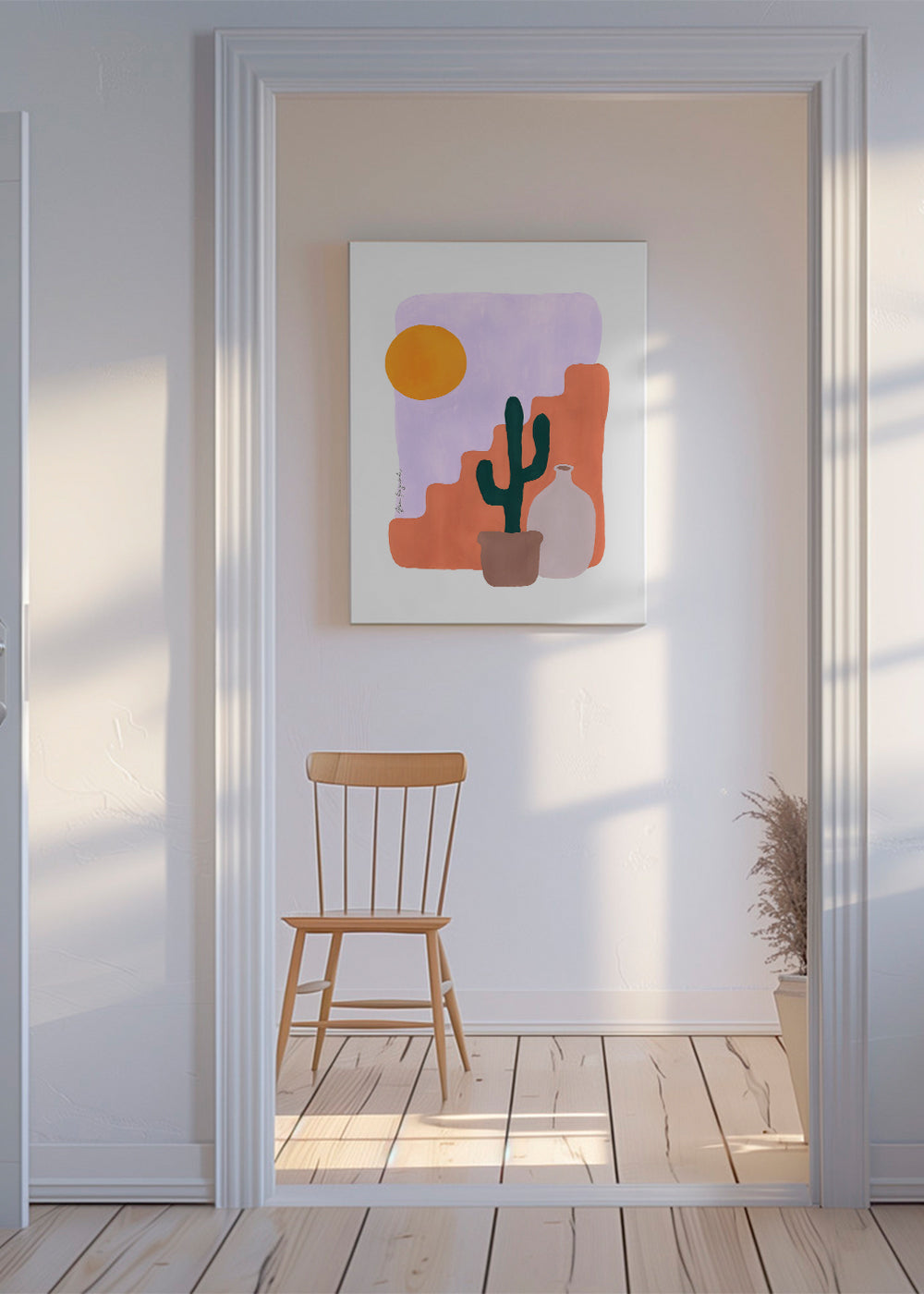 Botanisk poster: kaktus och sol i minimalistisk form