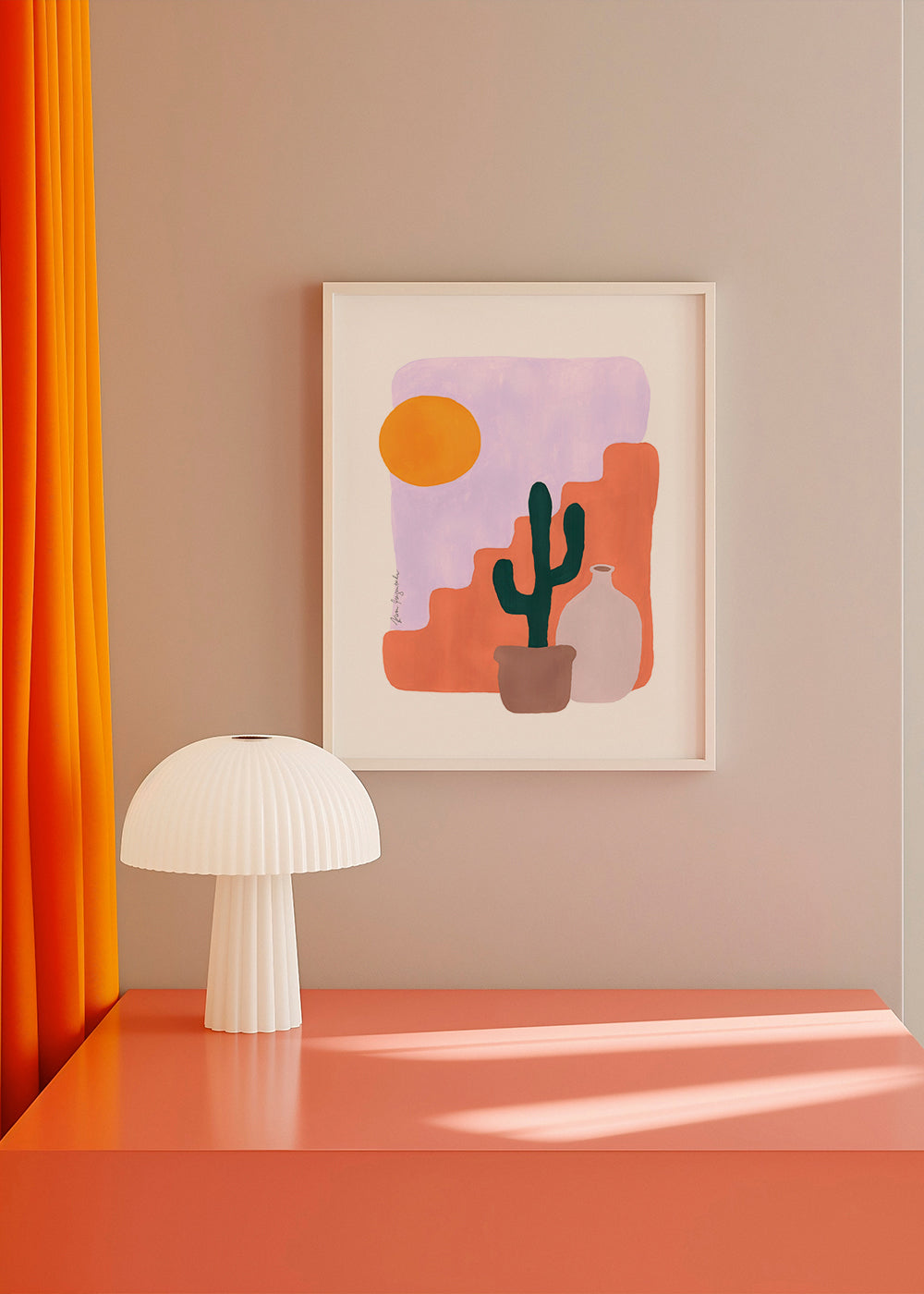 Botanisk poster: kaktus och sol i minimalistisk form