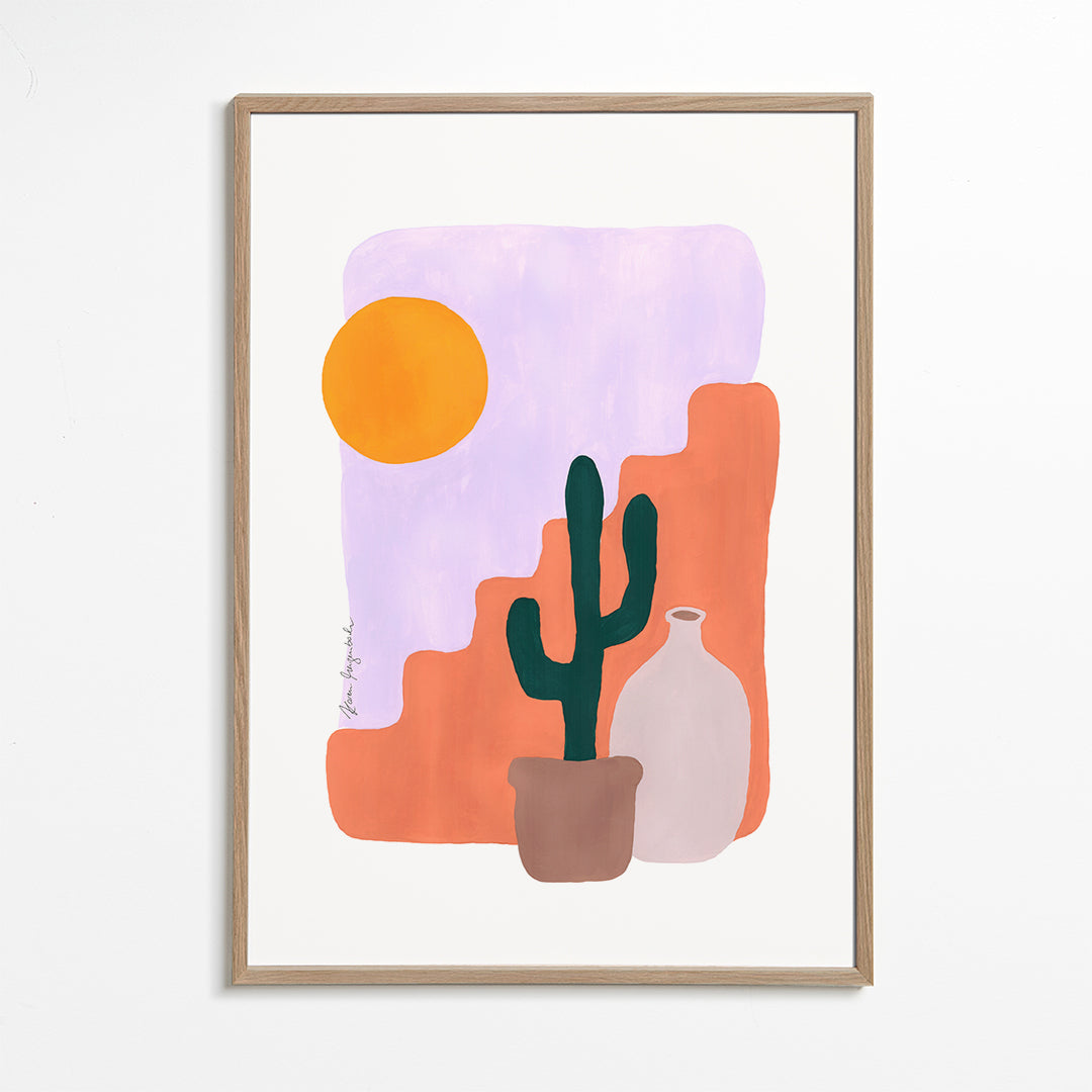 Botanisk poster: kaktus och sol i minimalistisk form