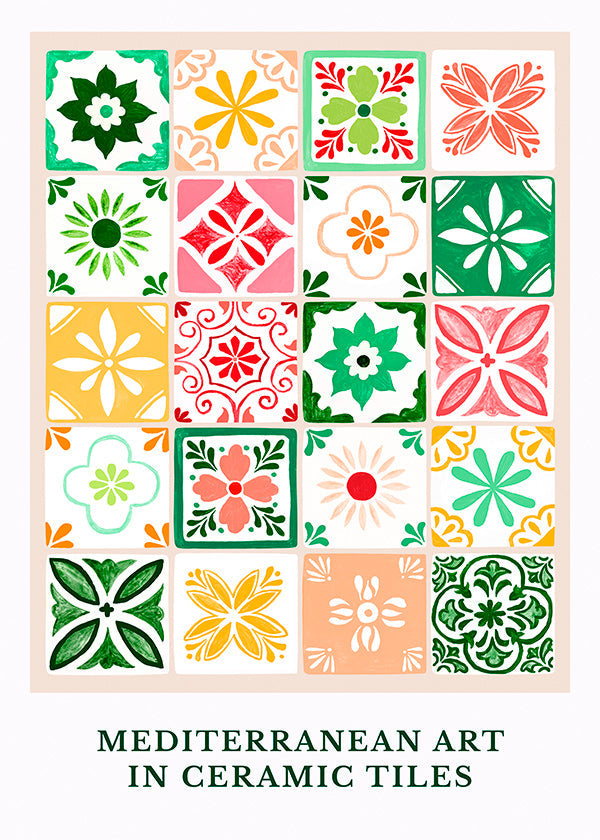 Botanisk poster med medelhavs-kakelmotiv