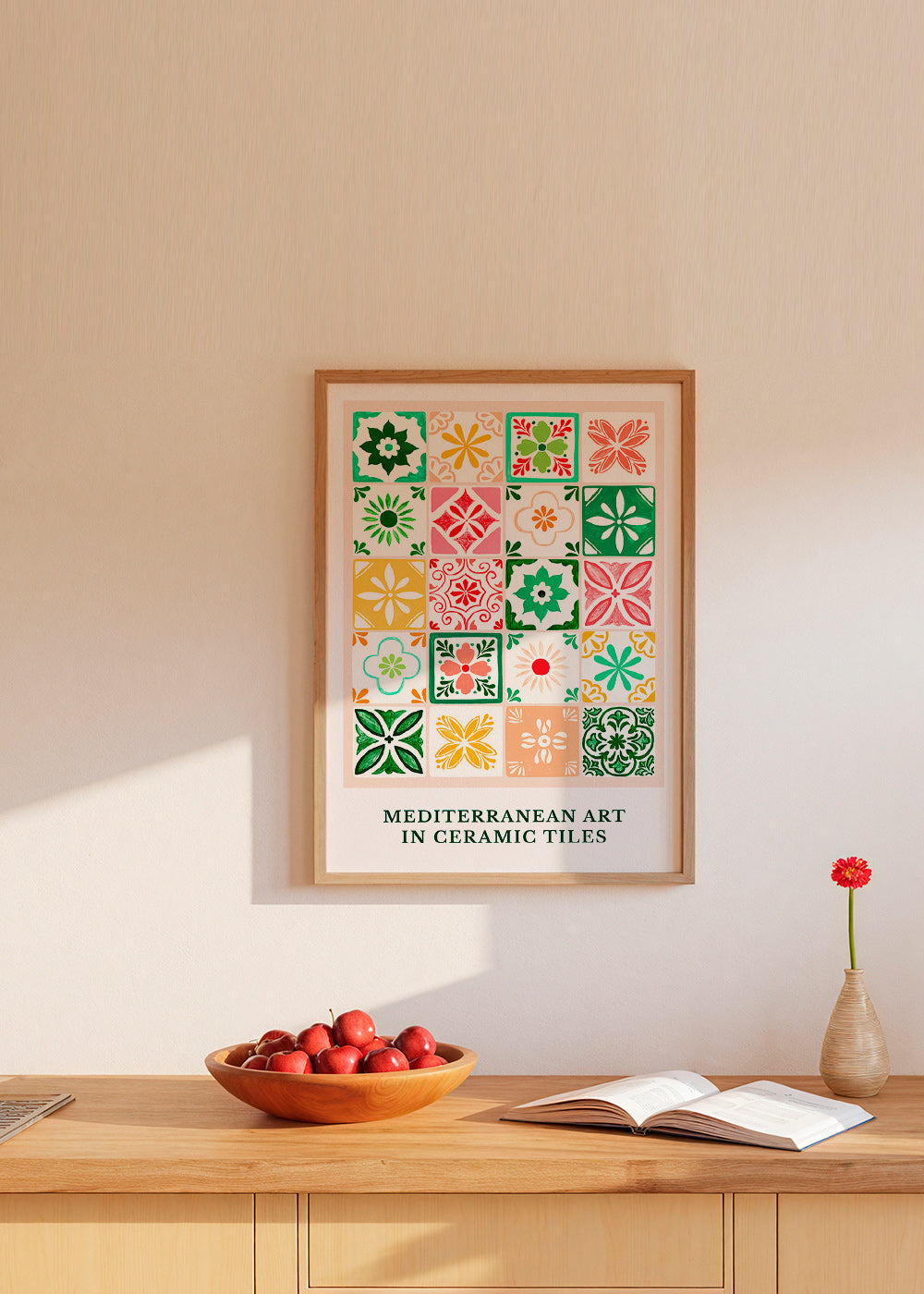 Botanisk poster med medelhavs-kakelmotiv