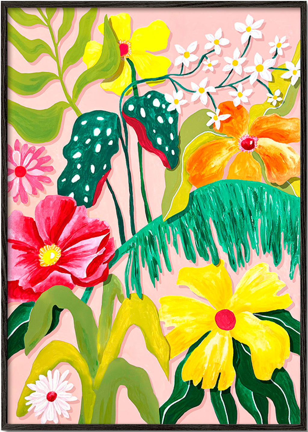 Botanisk poster med färgstarka blommor