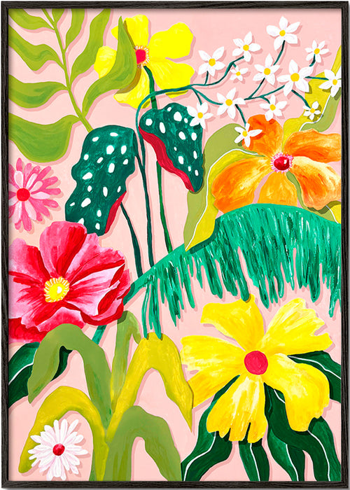 Botanisk poster med färgstarka blommor