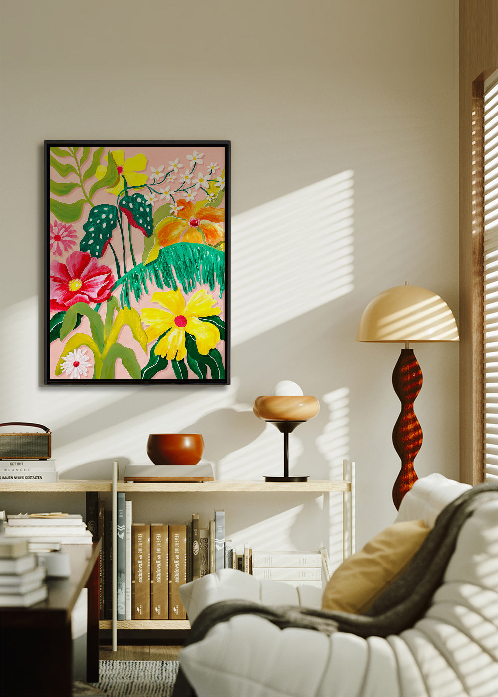 Botanisk poster med färgstarka blommor