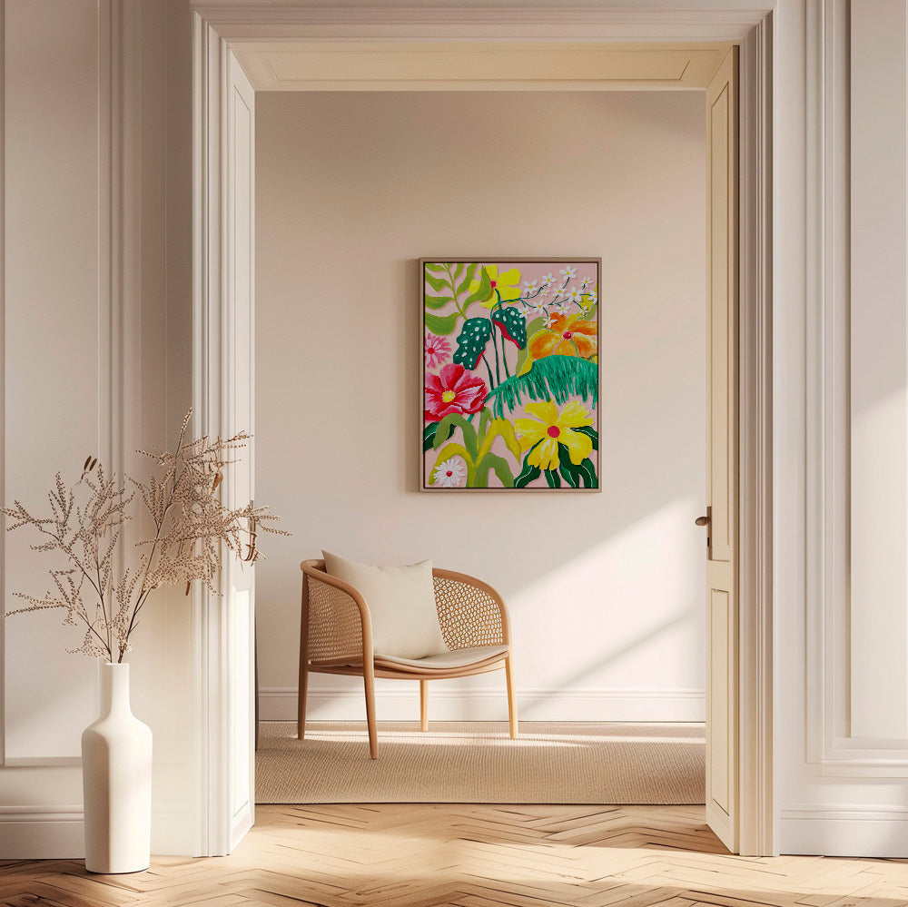 Botanisk poster med färgstarka blommor