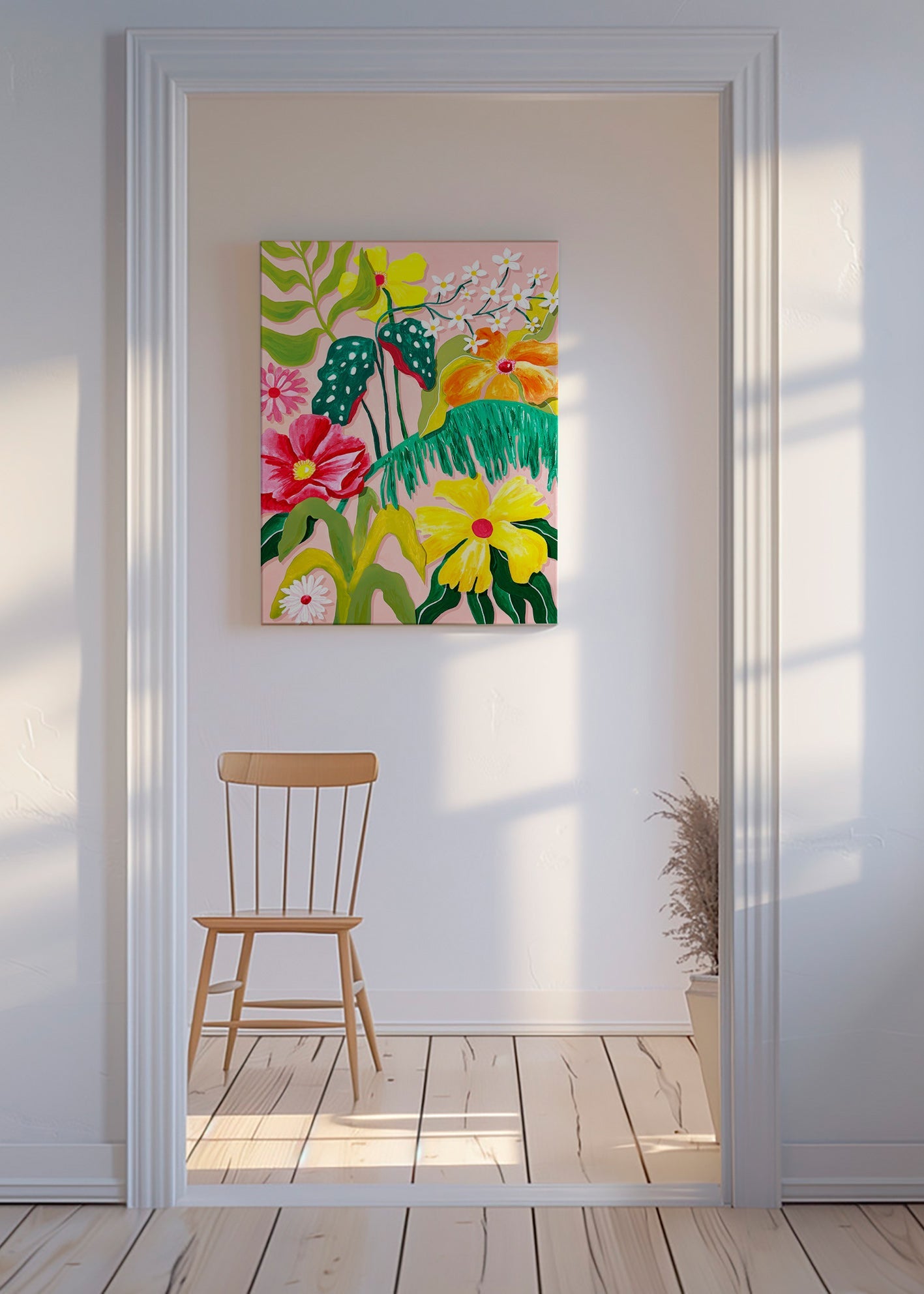 Botanisk poster med färgstarka blommor