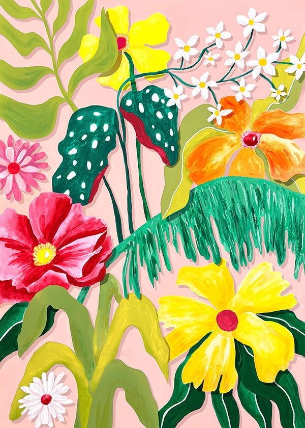 Botanisk poster med färgstarka blommor