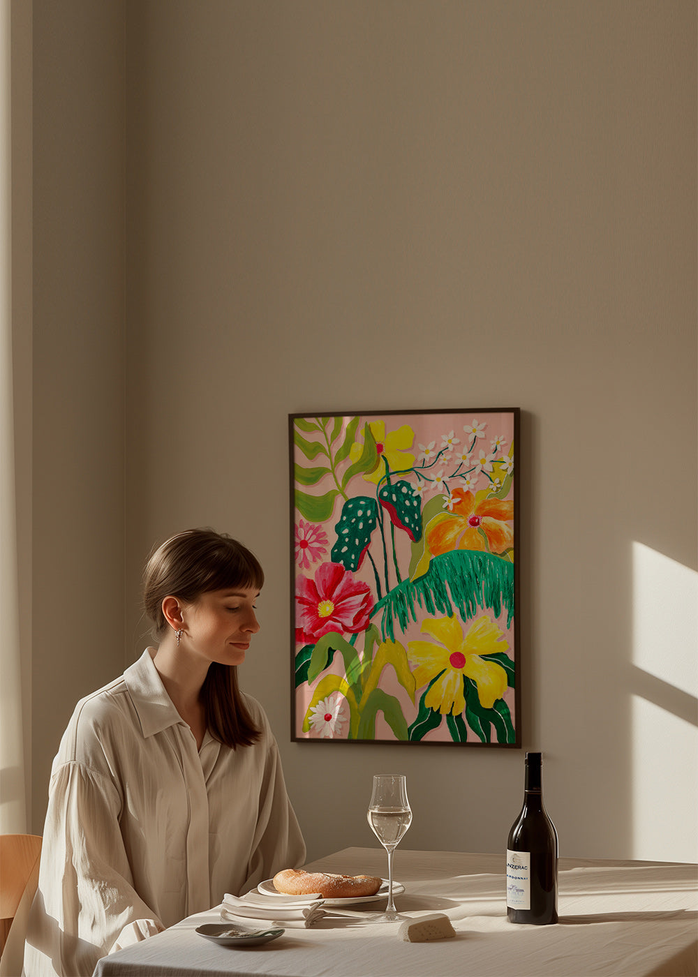 Botanisk poster med färgstarka blommor