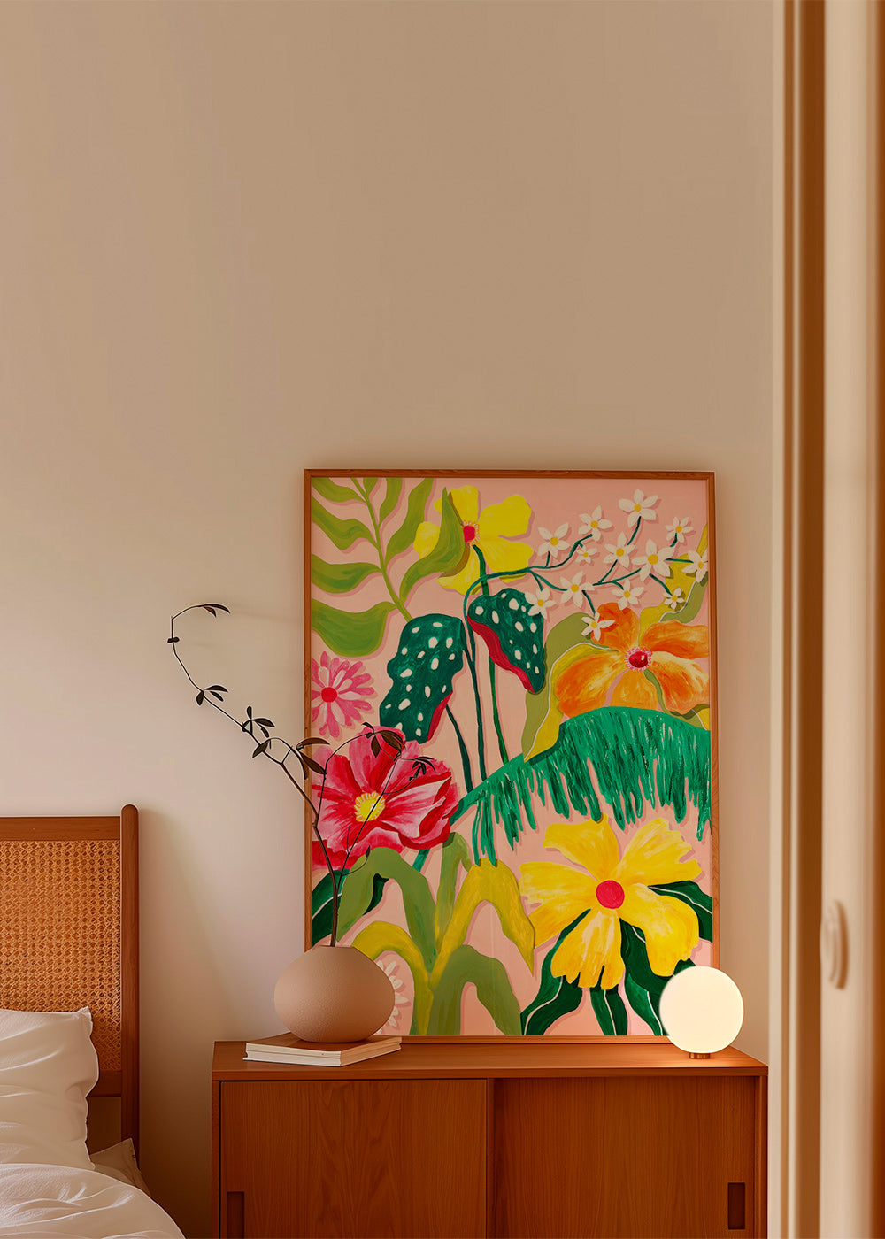 Botanisk poster med färgstarka blommor