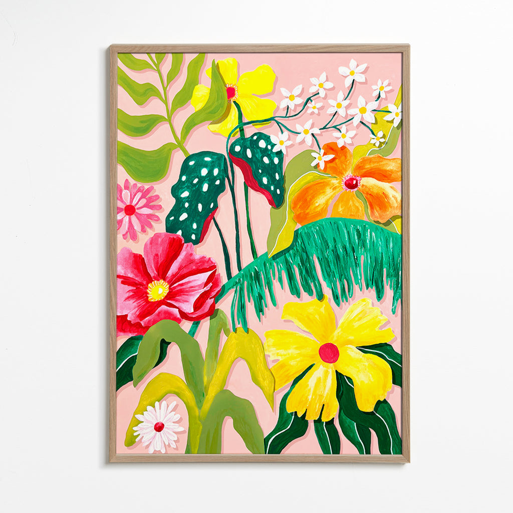 Botanisk poster med färgstarka blommor