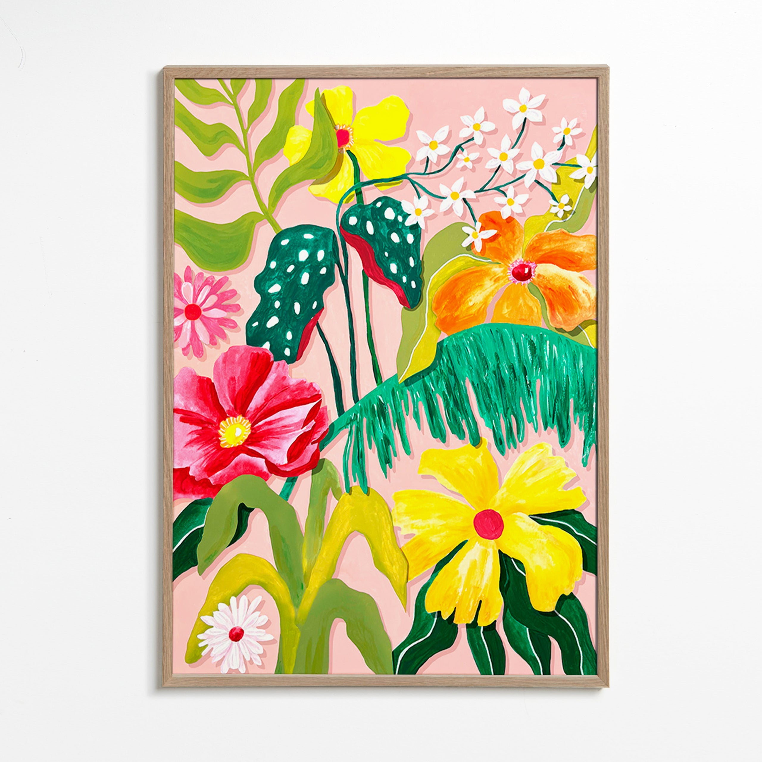 Botanisk poster med färgstarka blommor