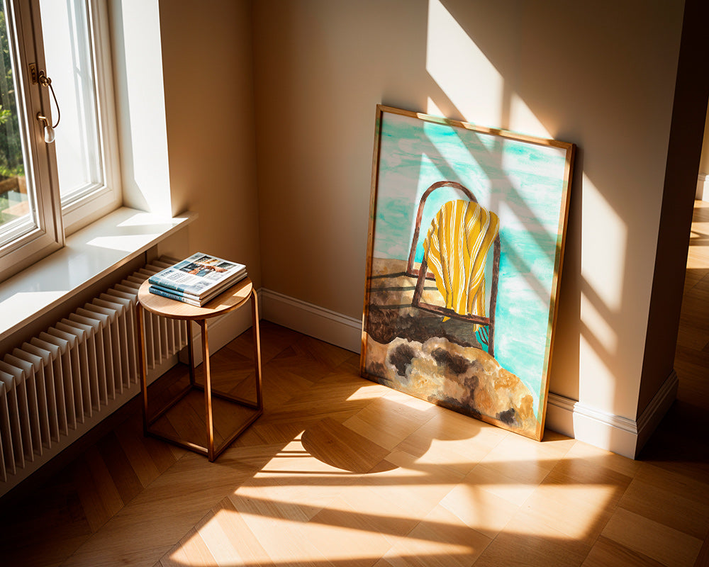 Landskapstavla med stege och handduk