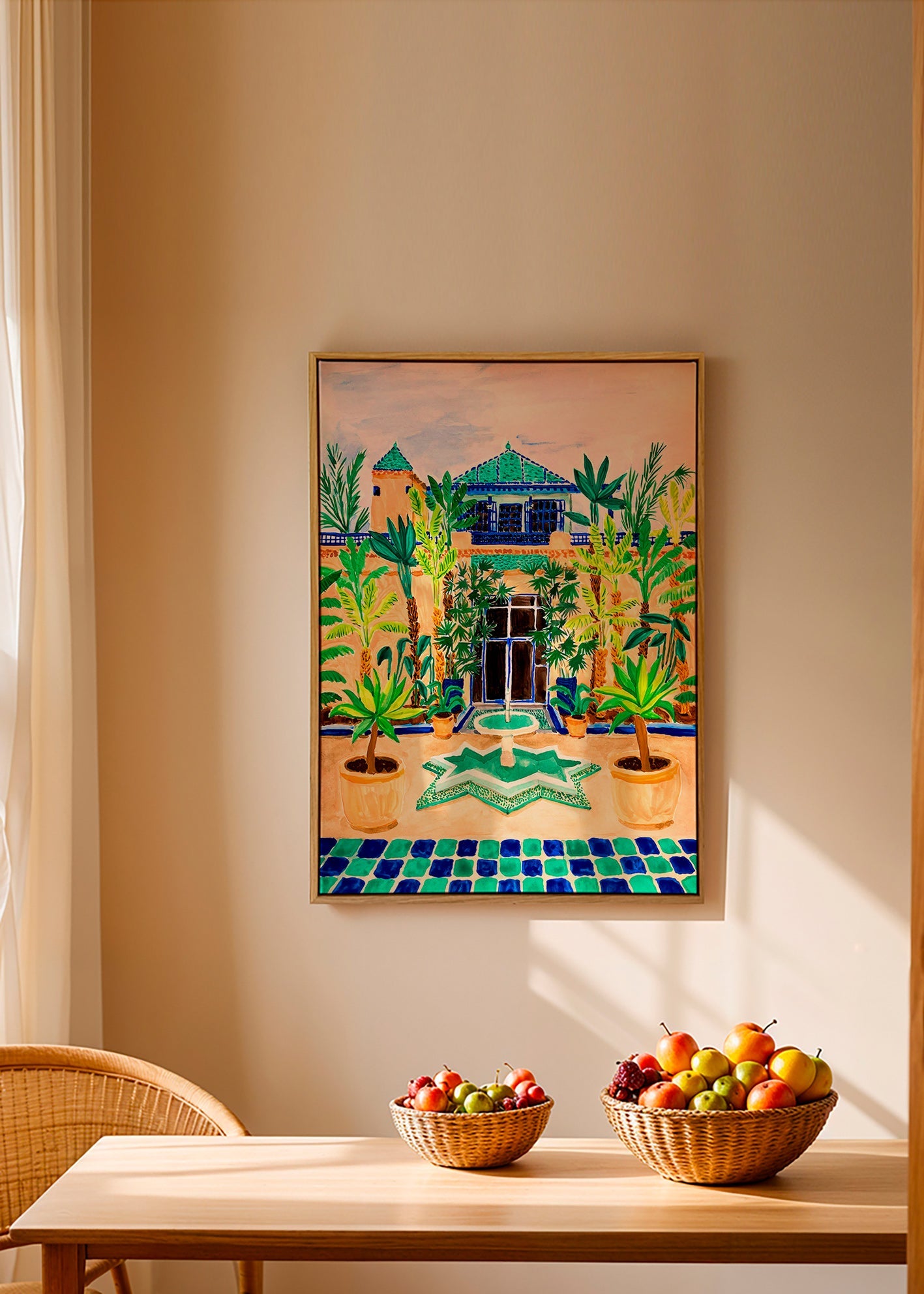 Botanisk poster Gård med fontän och kakel