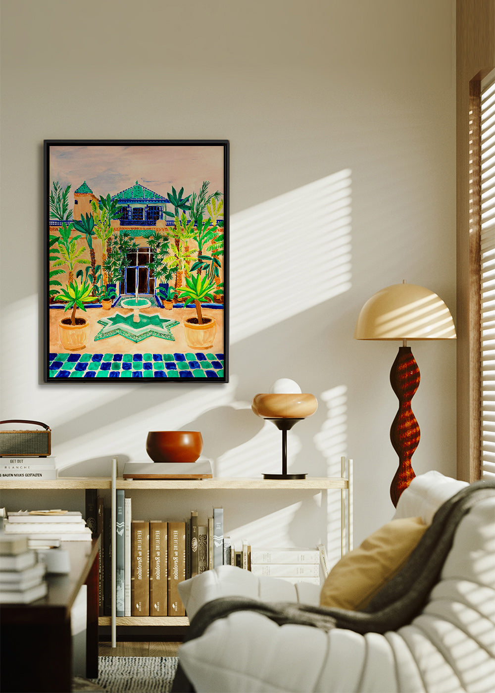 Botanisk poster Gård med fontän och kakel