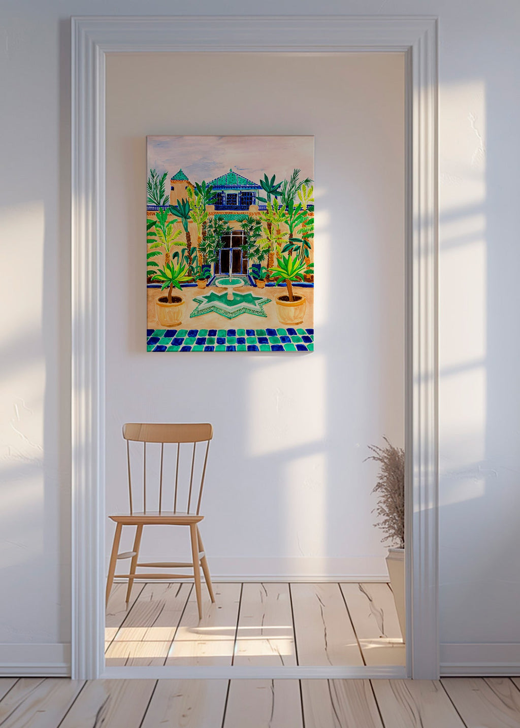Botanisk poster Gård med fontän och kakel