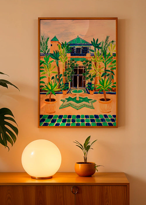 Botanisk poster Gård med fontän och kakel