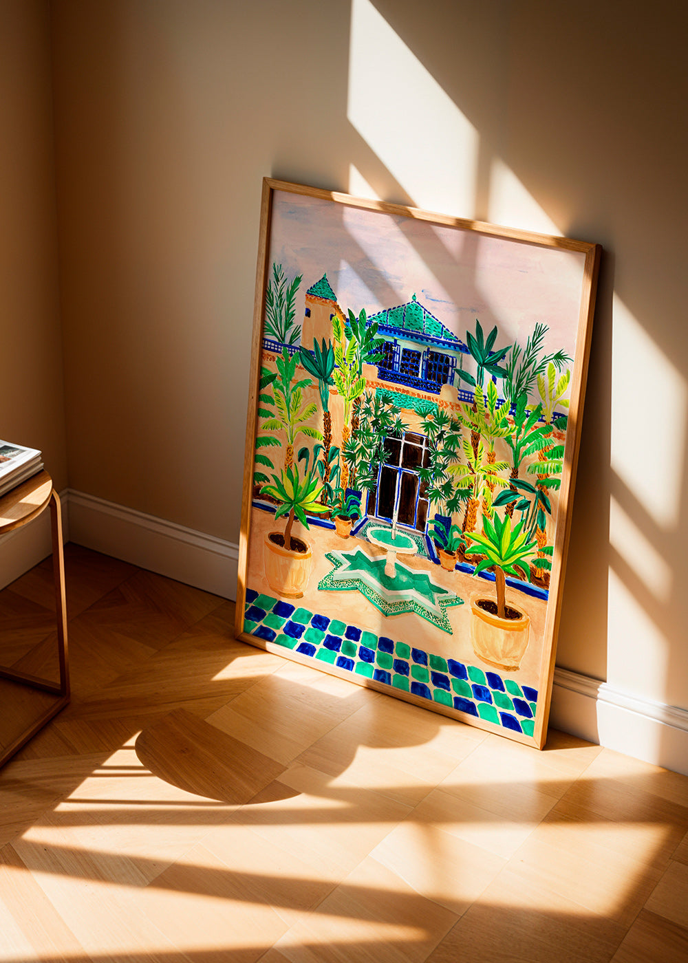 Botanisk poster Gård med fontän och kakel