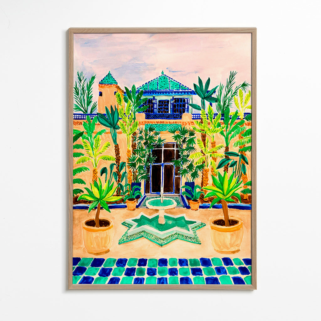 Botanisk poster Gård med fontän och kakel