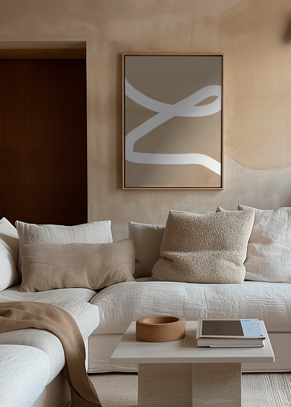Minimalistisk tavla vit linje på beige