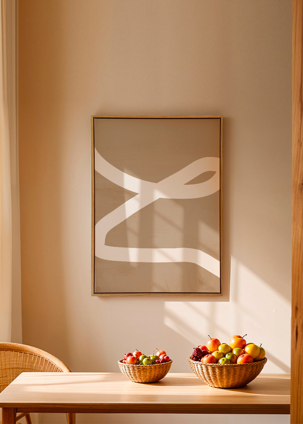 Minimalistisk tavla vit linje på beige