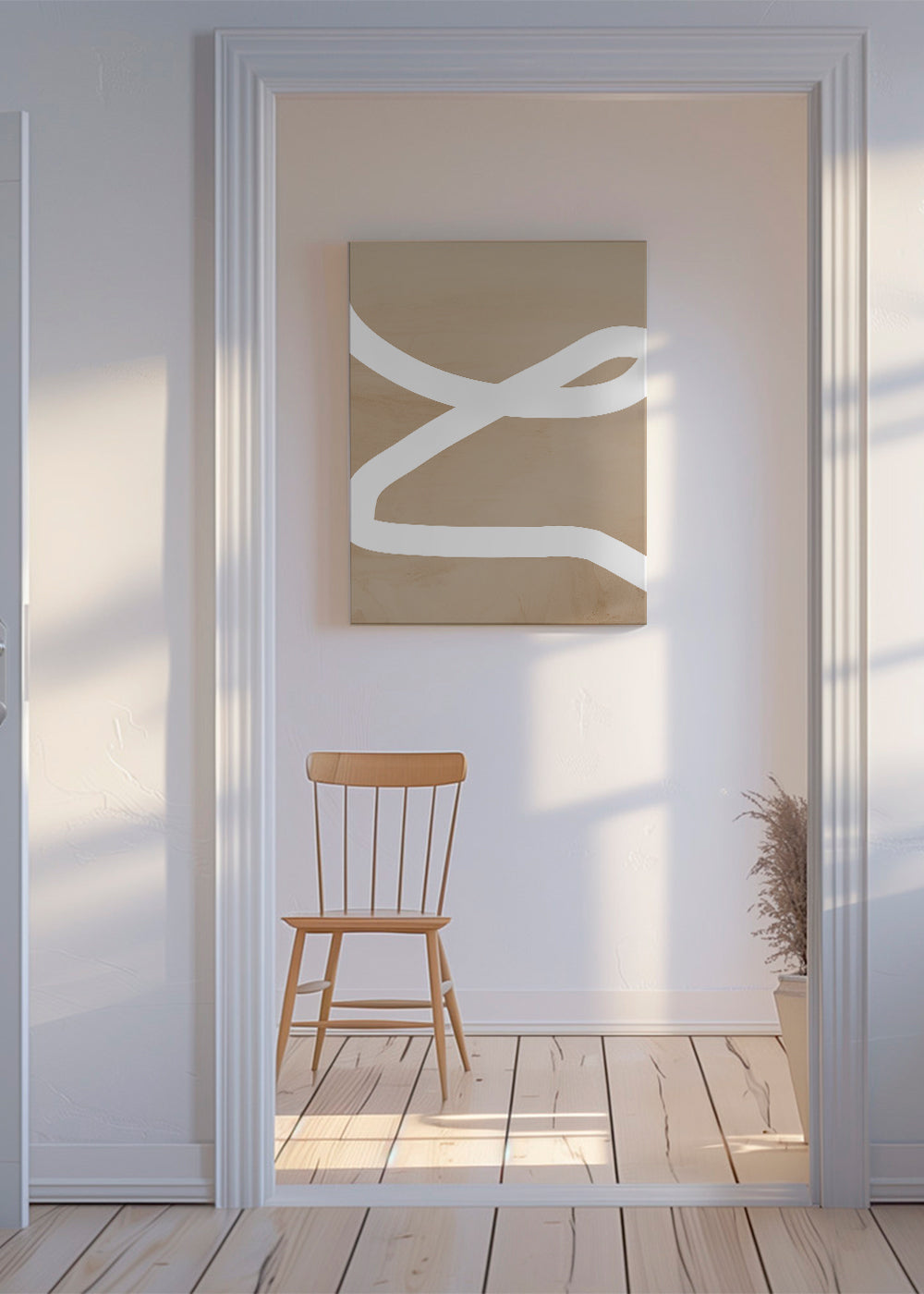 Minimalistisk tavla vit linje på beige
