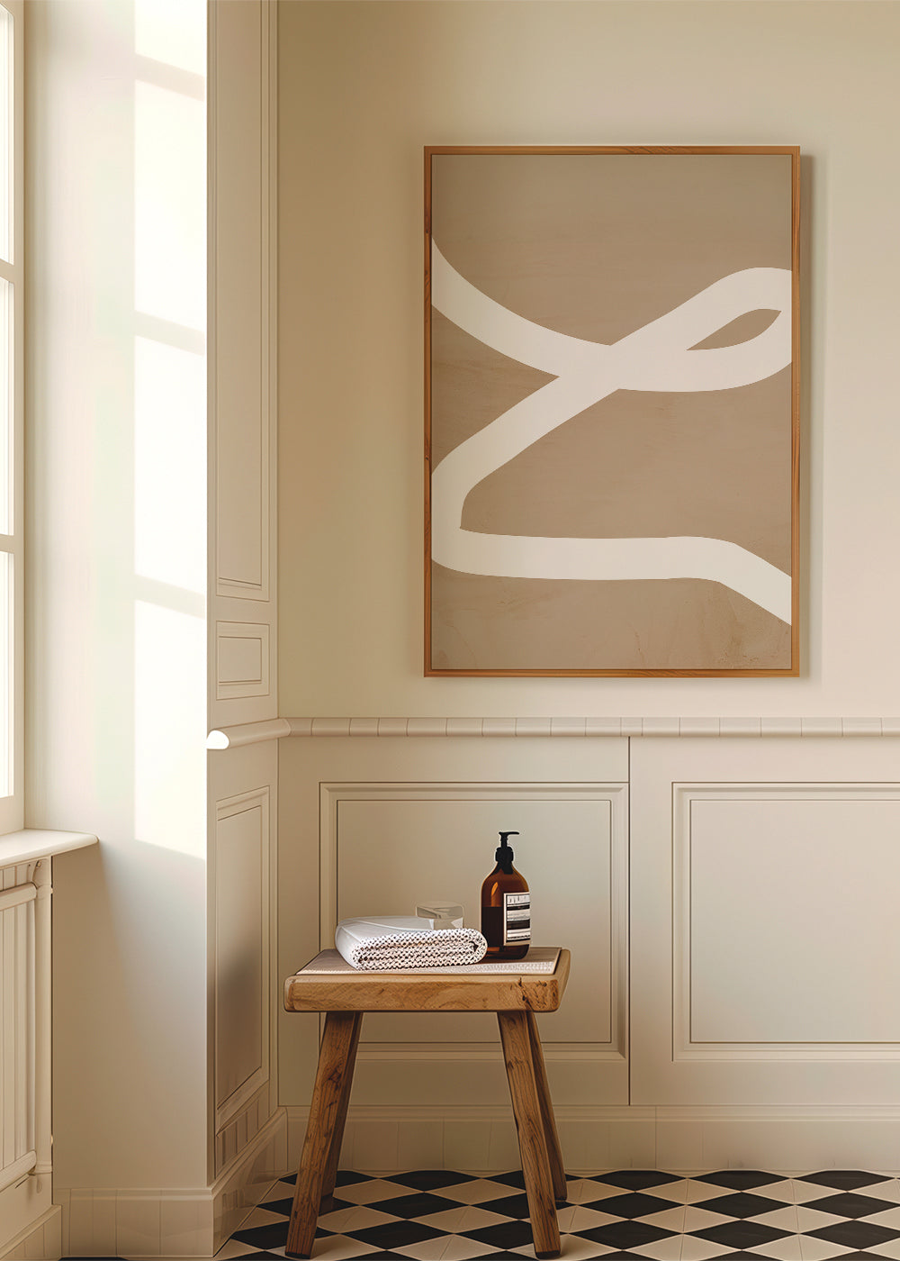 Minimalistisk tavla vit linje på beige