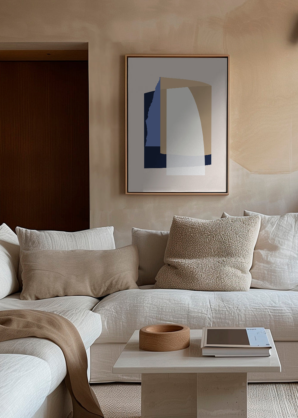 Abstrakt verk lager kurvor beige