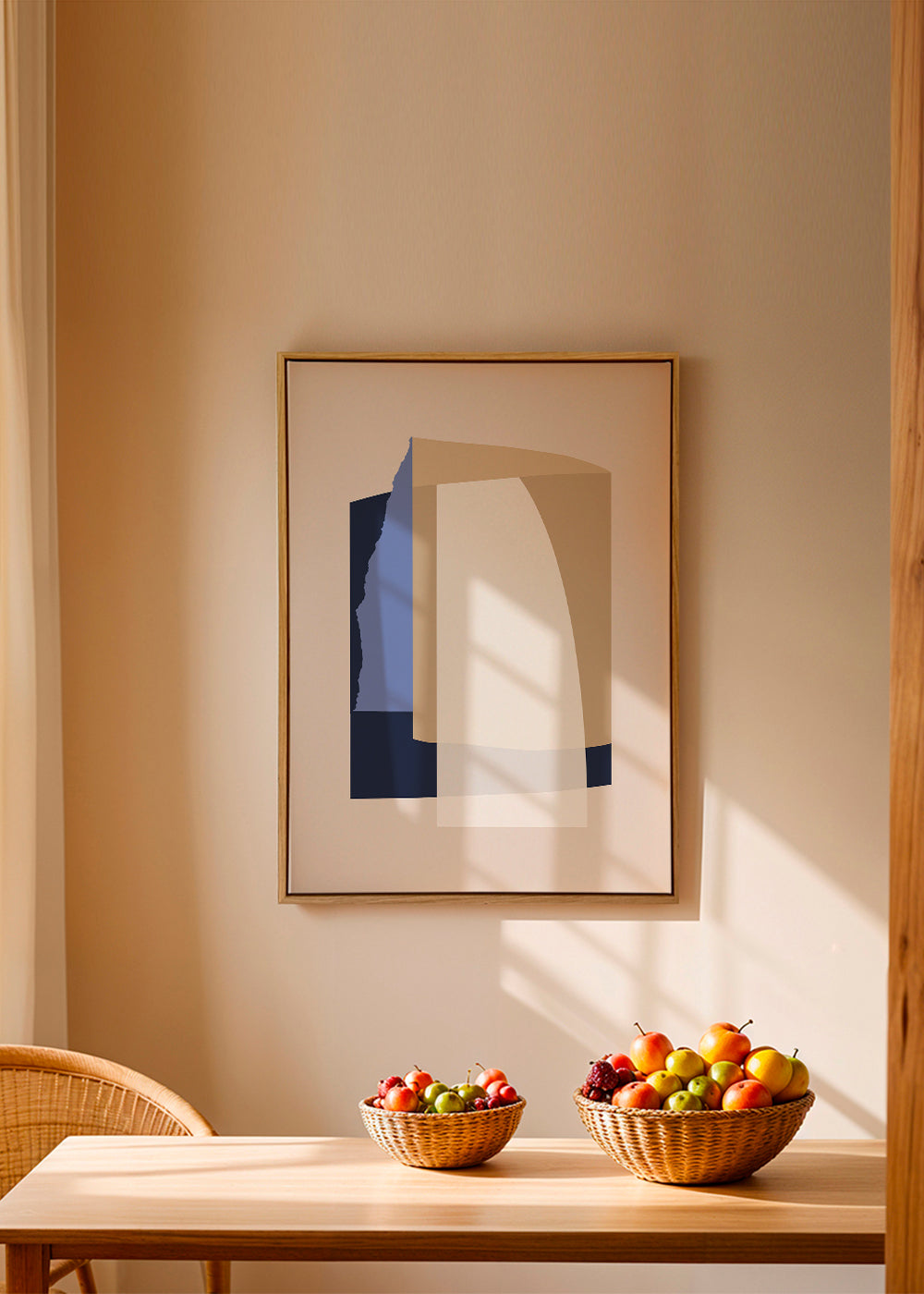 Abstrakt verk lager kurvor beige