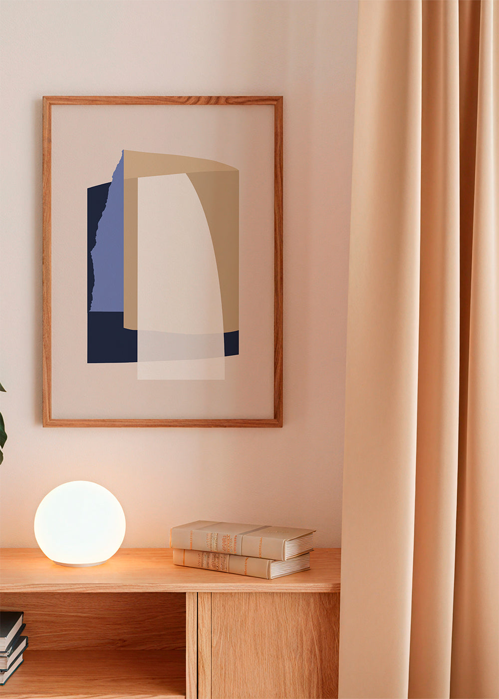 Abstrakt verk lager kurvor beige