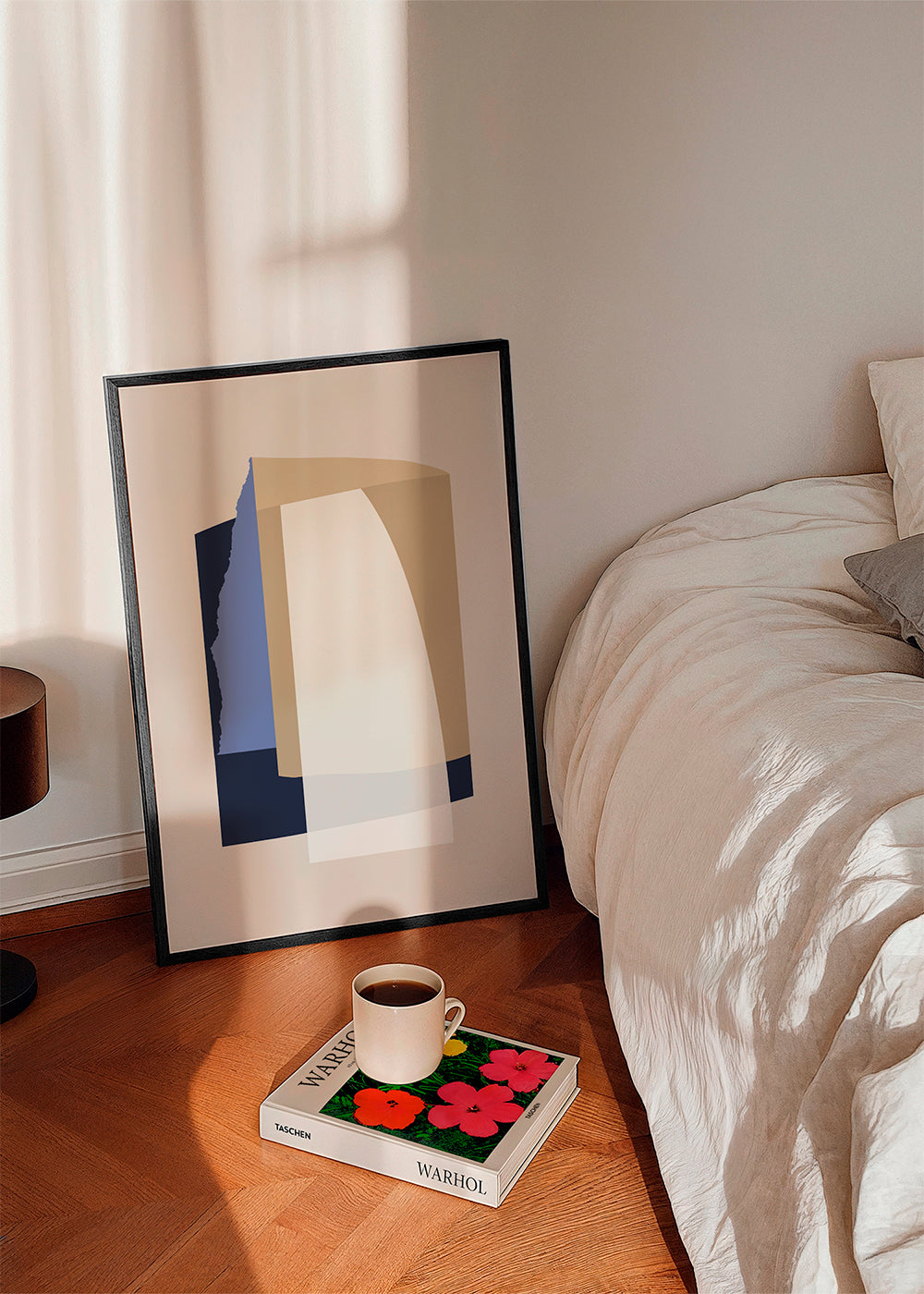 Abstrakt verk lager kurvor beige