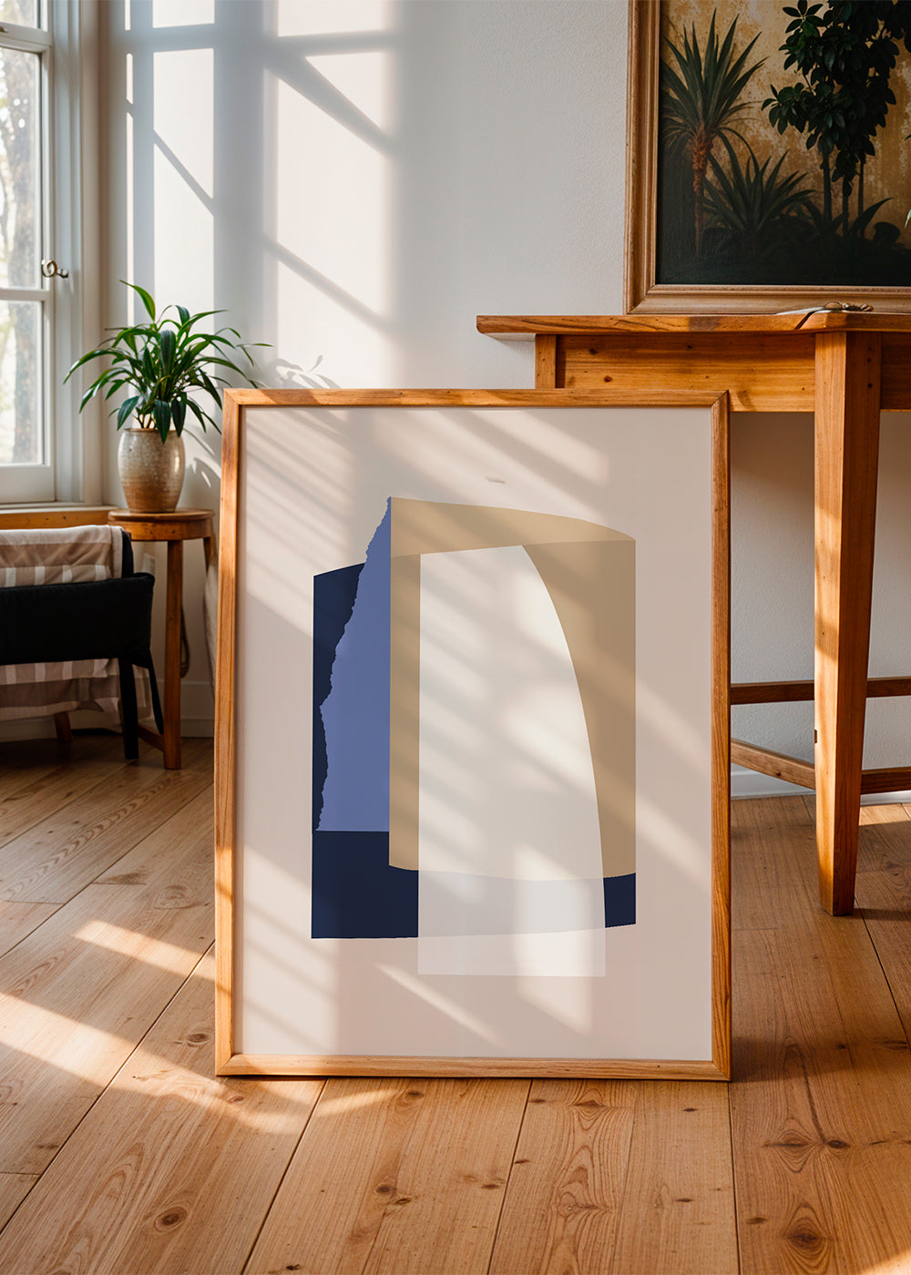 Abstrakt verk lager kurvor beige