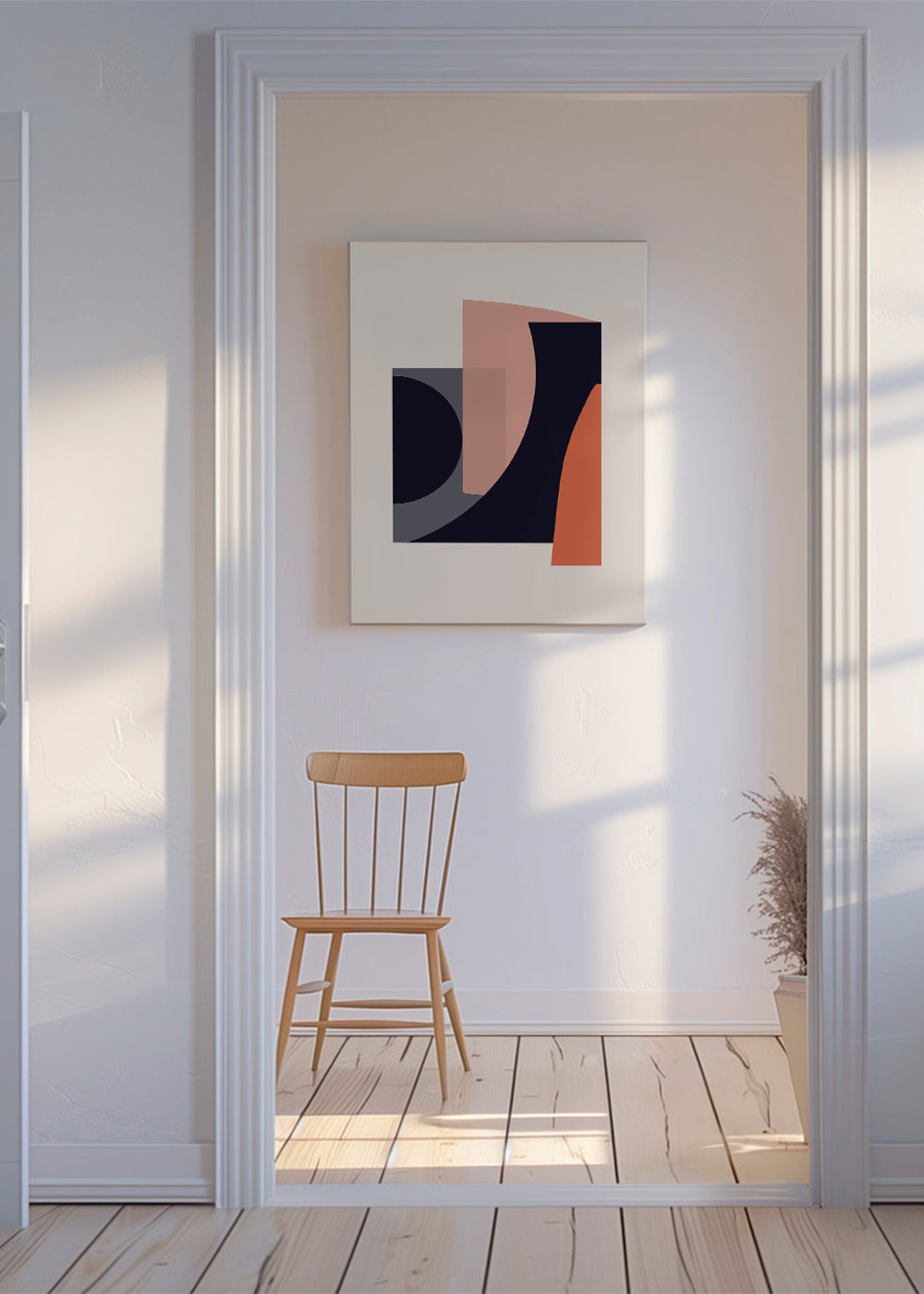 Abstrakt konstverk med geometriska terrakottaformer
