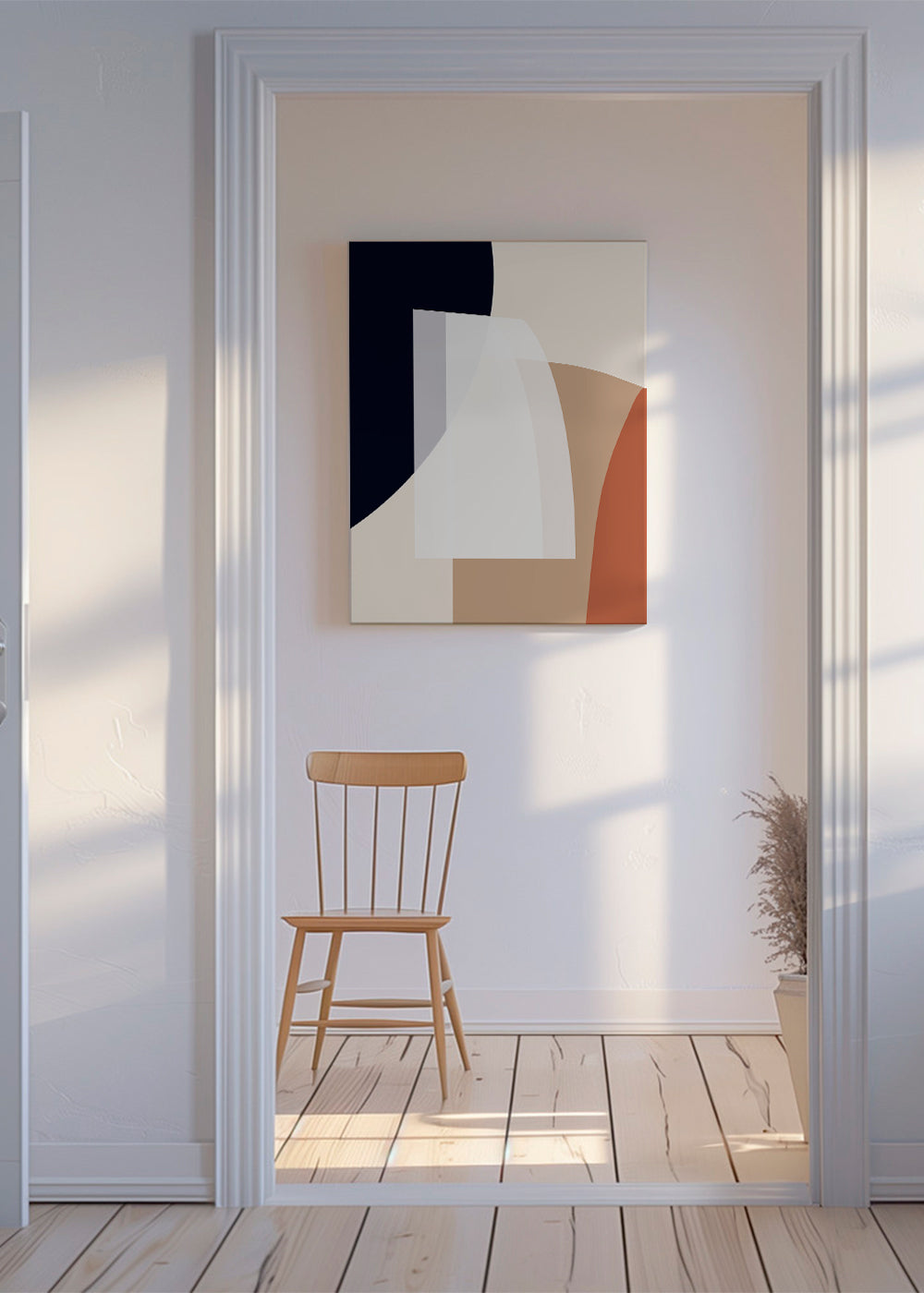 Abstrakt tavla med organiska beige och blå former