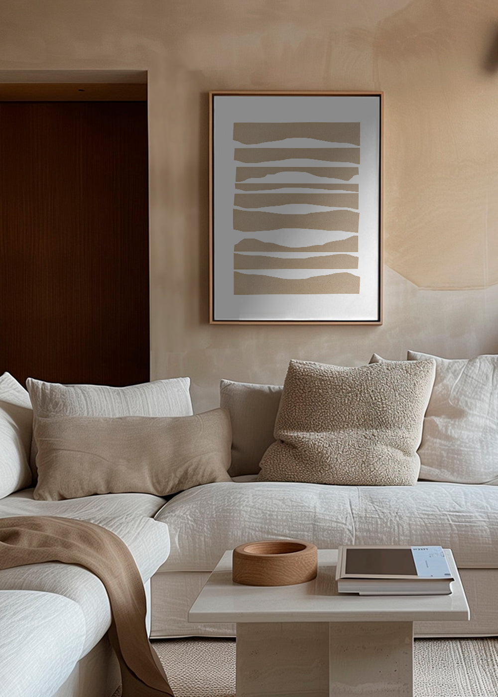 Minimalistisk tavla trasiga beige remsor