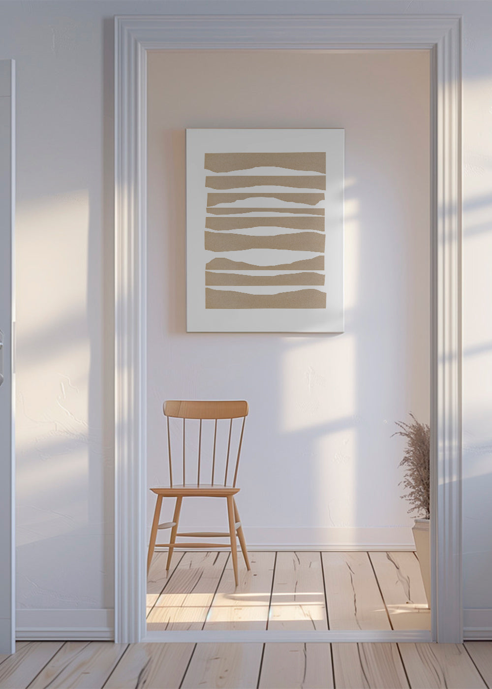 Minimalistisk tavla trasiga beige remsor