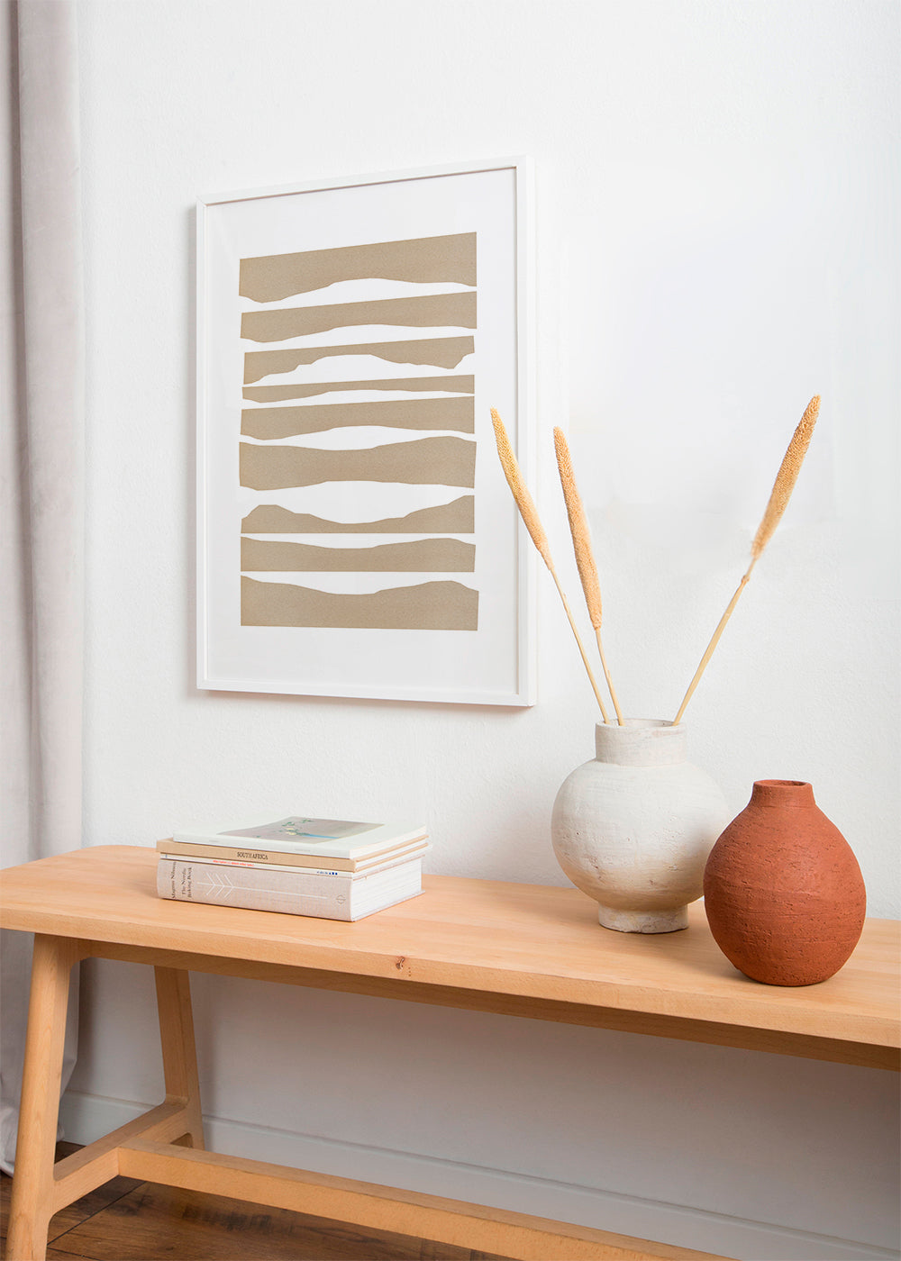 Minimalistisk tavla trasiga beige remsor